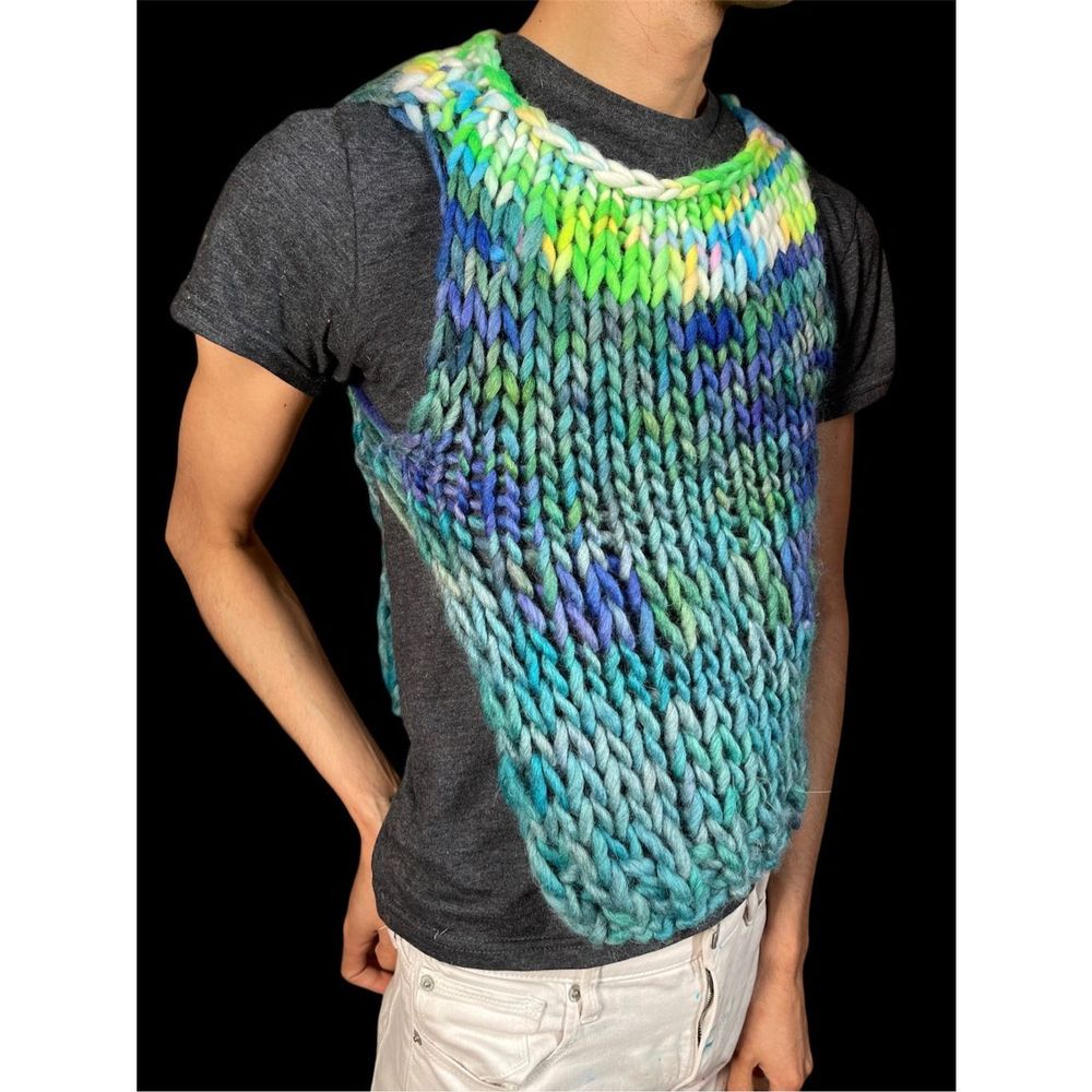 Rainbow Crop tank top sweater crochet fishnet body suit crop oversized vest